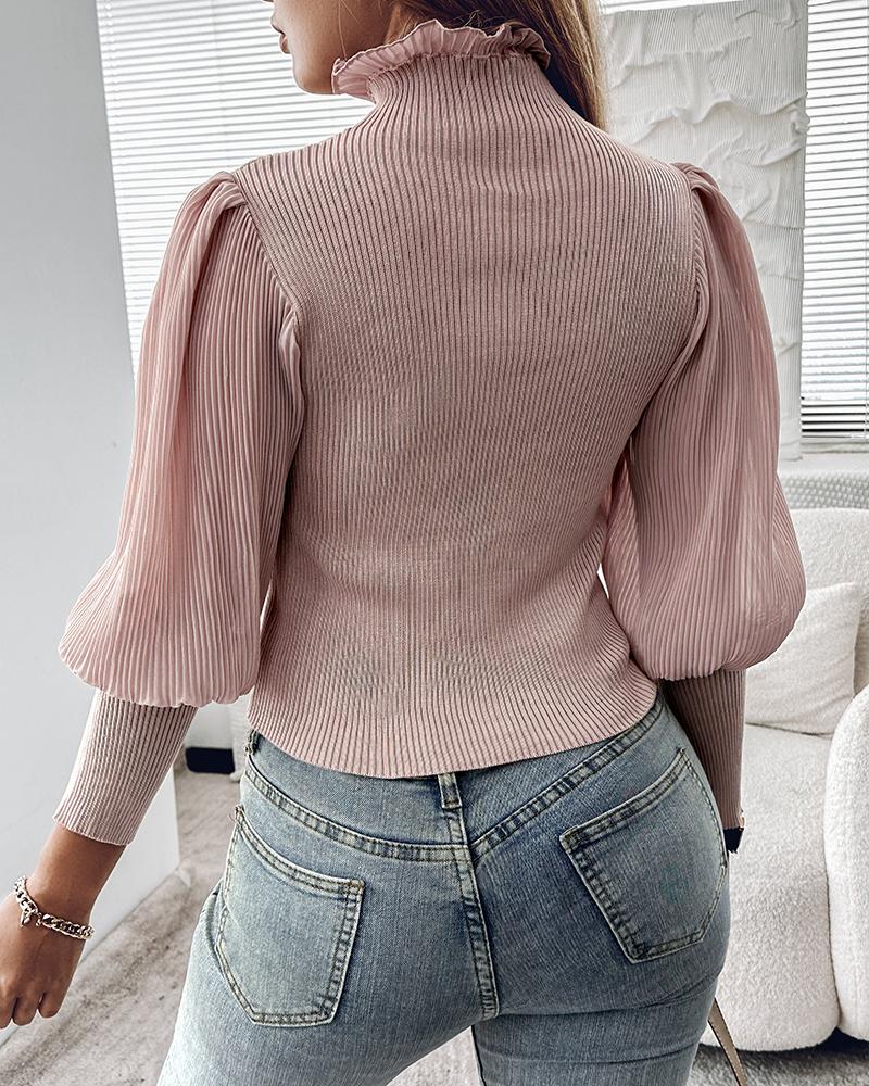 Gigot Sleeve Frill Hem Knit Sweater