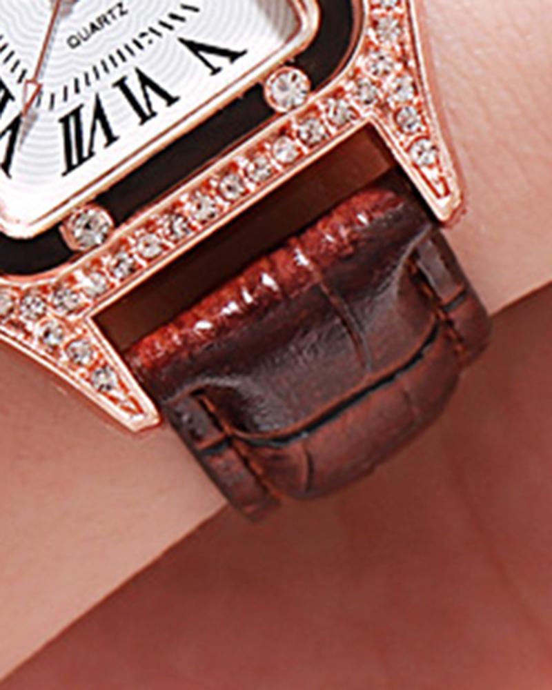 Rhinestone Decor Square Quartz Watch