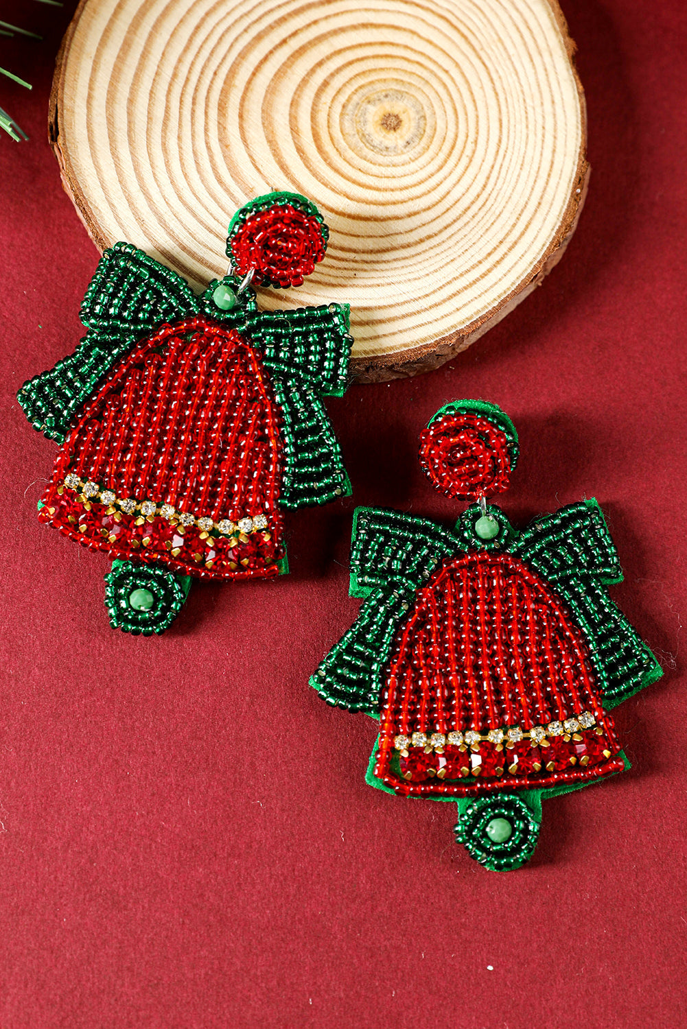 Racing Red Christmas Bell Beaded Drop Earrings