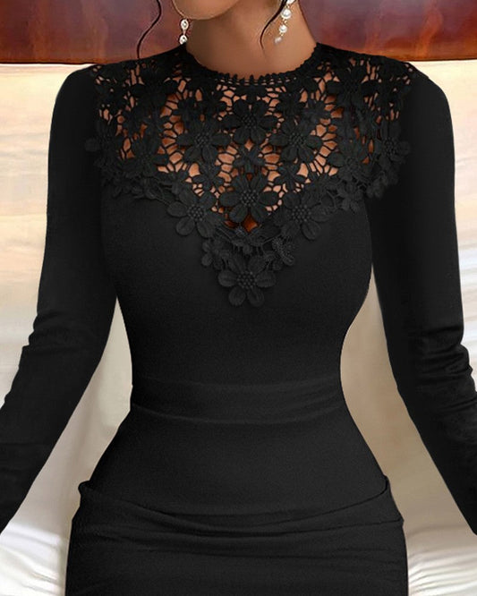 Lace Patch Long Sleeve Bodycon Dress