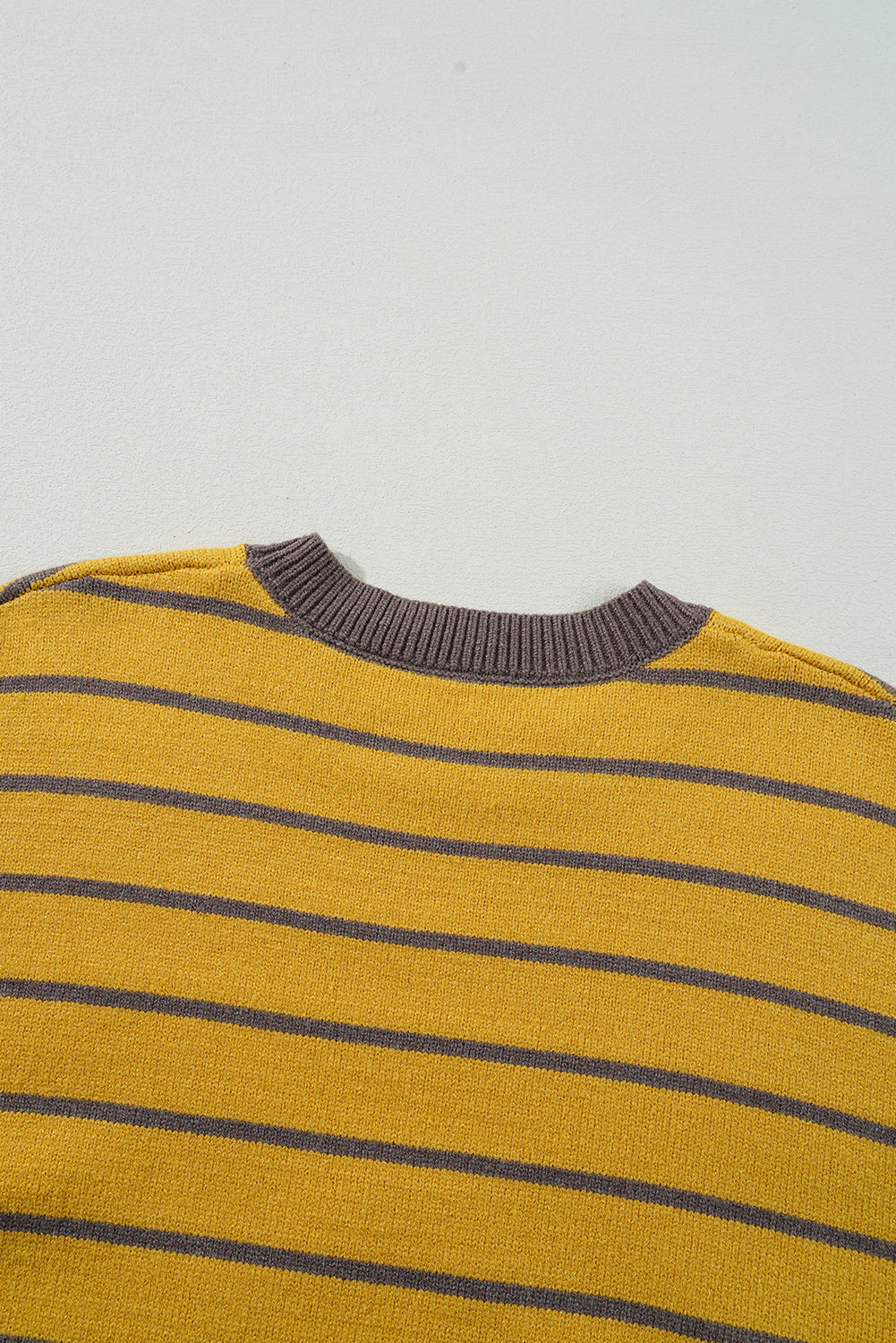 Yellow Stripe Daisy Floral Knitted Round Neck Sweater