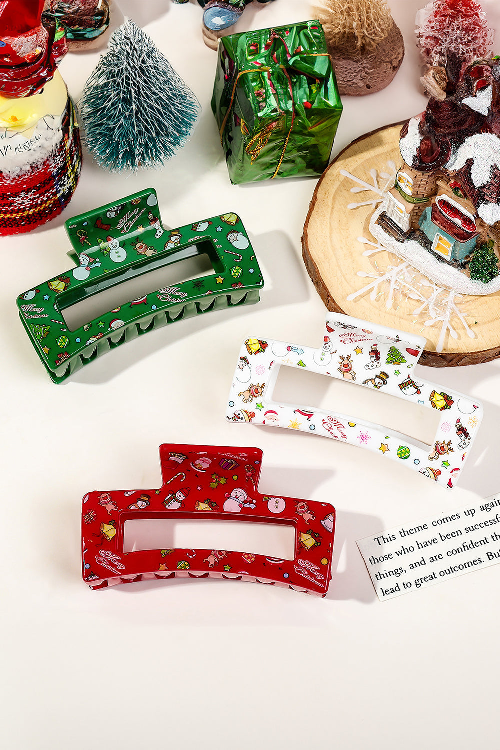 Racing Red Cartoon Christmas Pattern Print Hollow Out Hair Clip