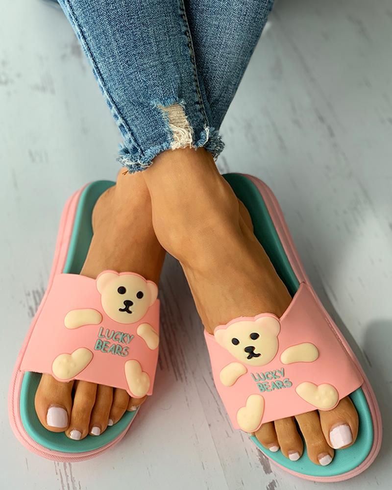 Cartoon Letter Pattern Colorblock Casual Slippers