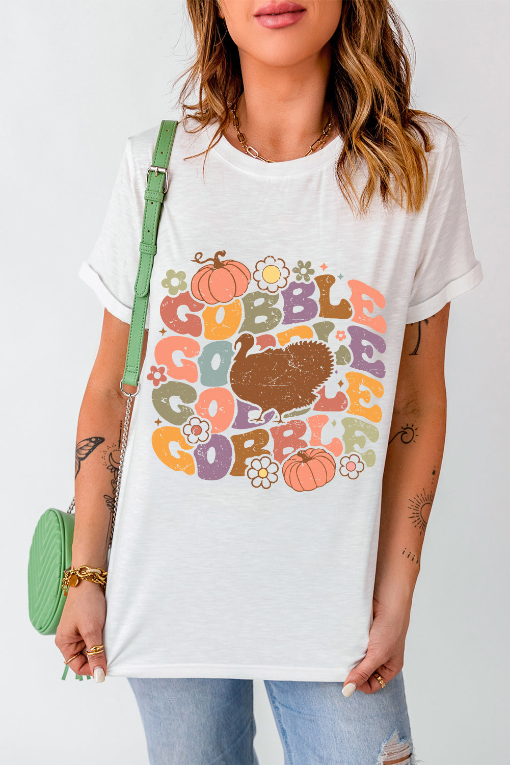 White Thanksgiving GOBBLE Turkey Graphic Tee