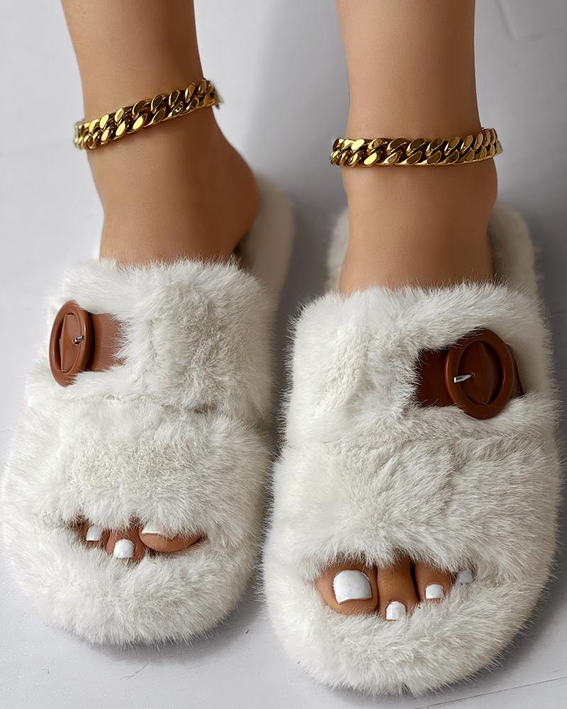 Buckled Fluffy Soft Winter Slippers