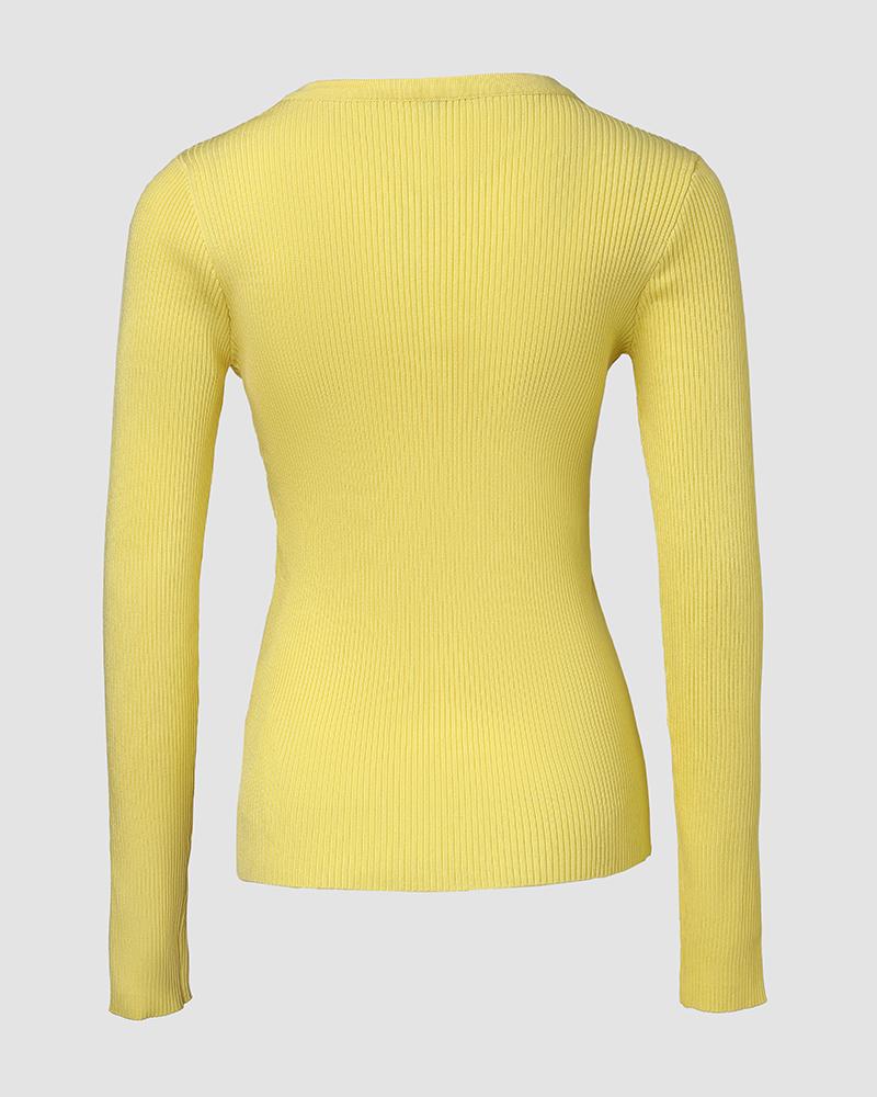 Round Neck Long Sleeve Half Zipper Design Knit Sweater