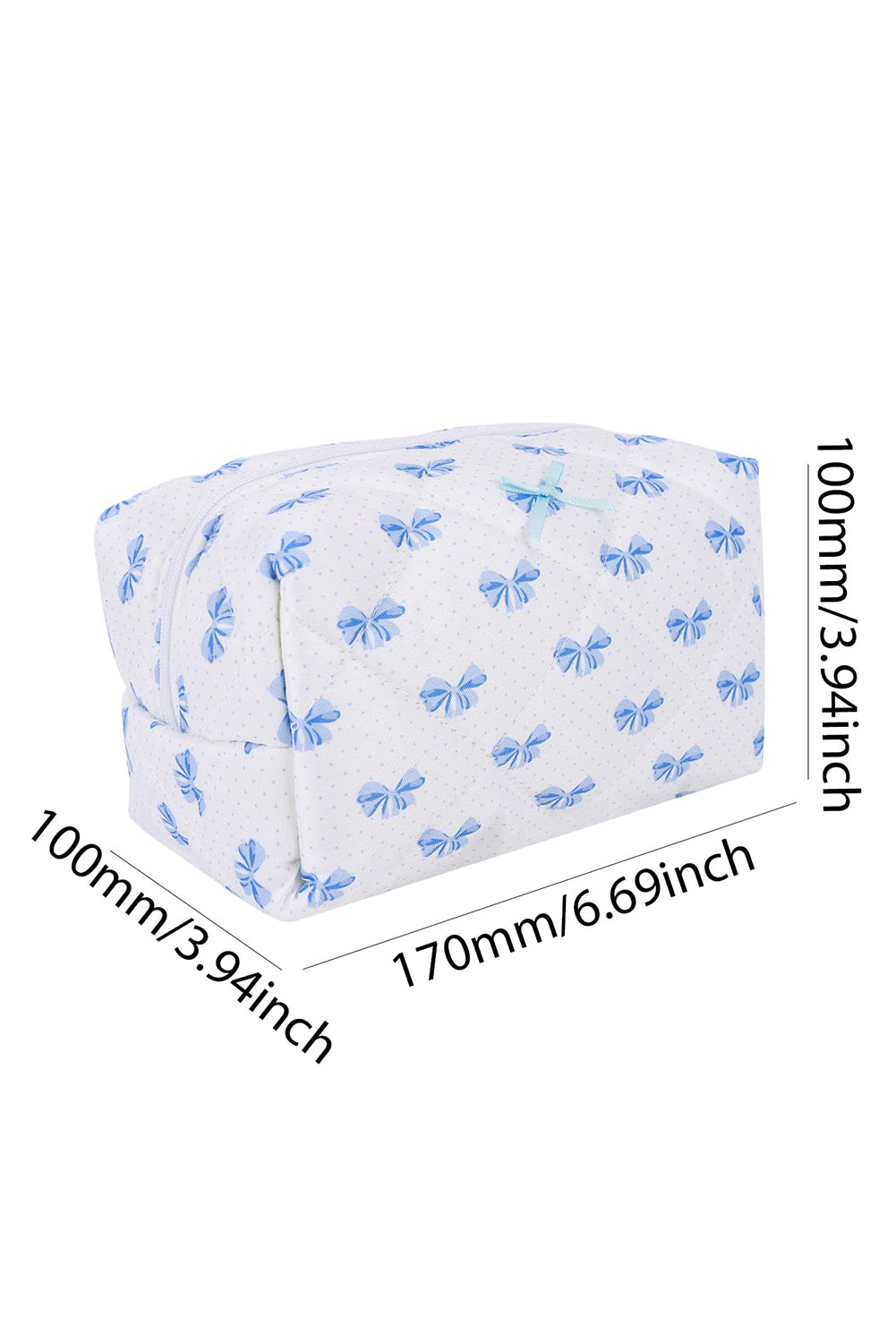 Sky Blue Bow Knot Quilted Zipper Makeup Bag