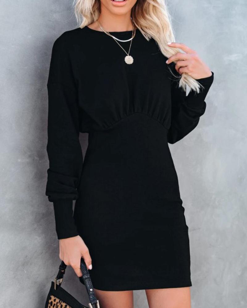 Solid Skinny Waist Long Sleeve Dress