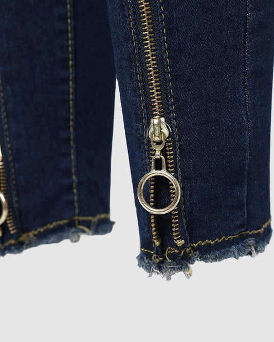 O Ring Zipper Decor Skinny Jeans