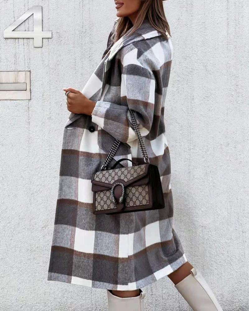 Plaid Print Long Sleeve Buttoned Casual Coat