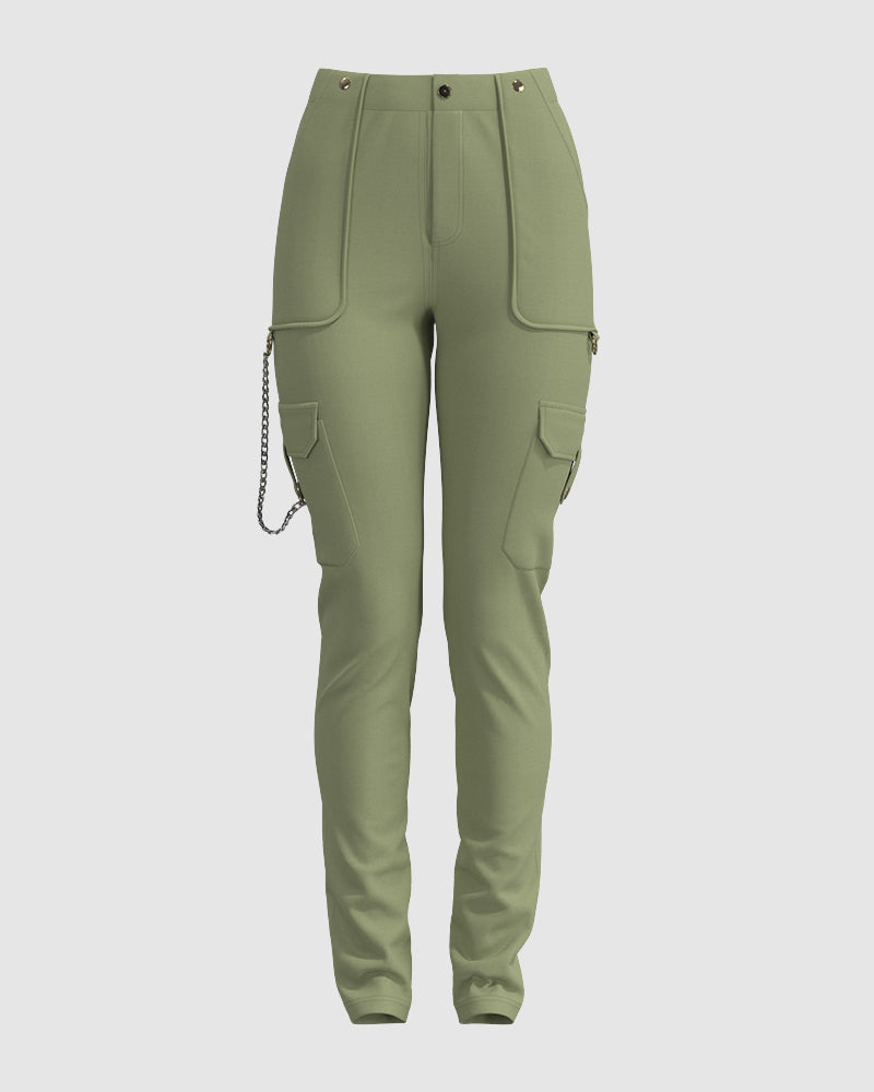 High Waist Pocket Design Cargo Pants