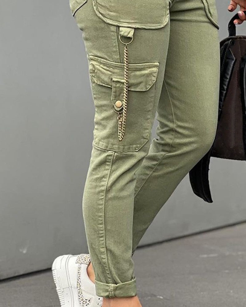 High Waist Pocket Design Cargo Pants