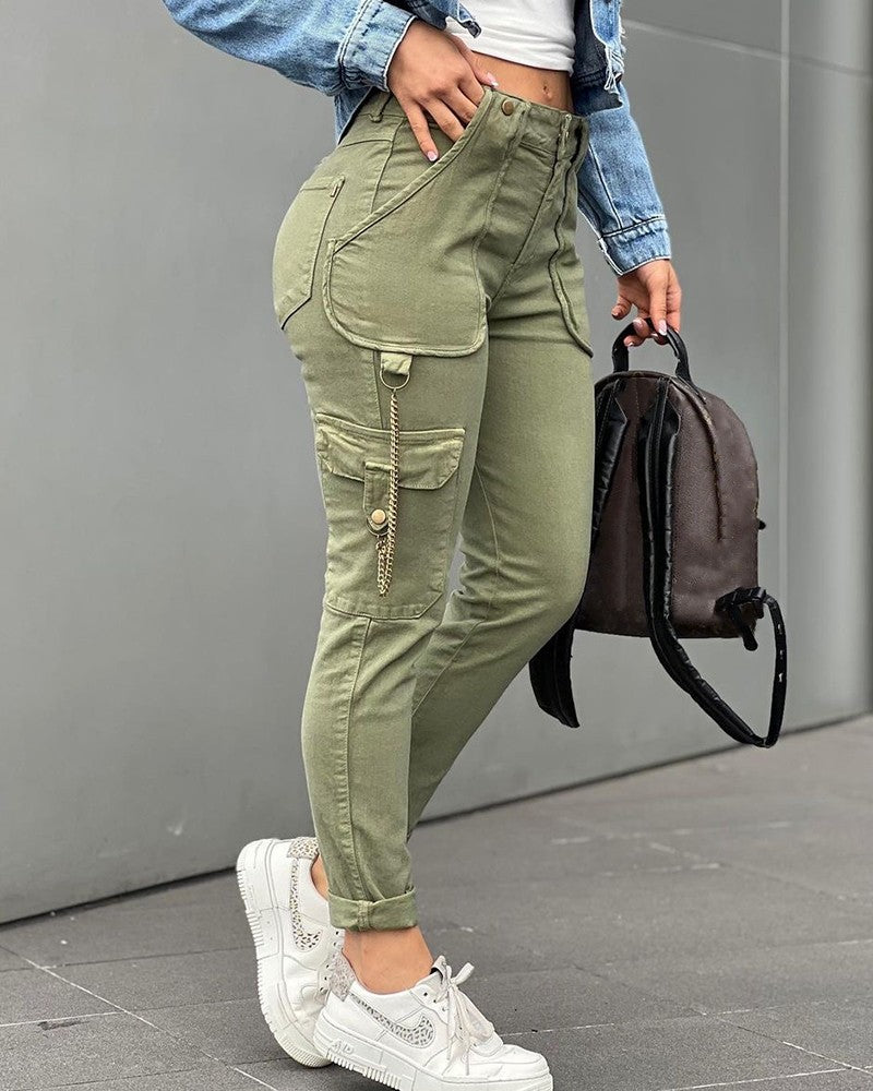 High Waist Pocket Design Cargo Pants