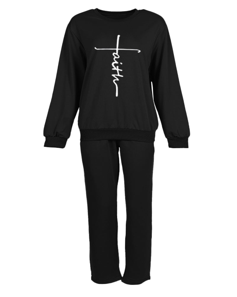 Plus Size Faith Print Sweatshirt & Drawstring Sweatpants Set