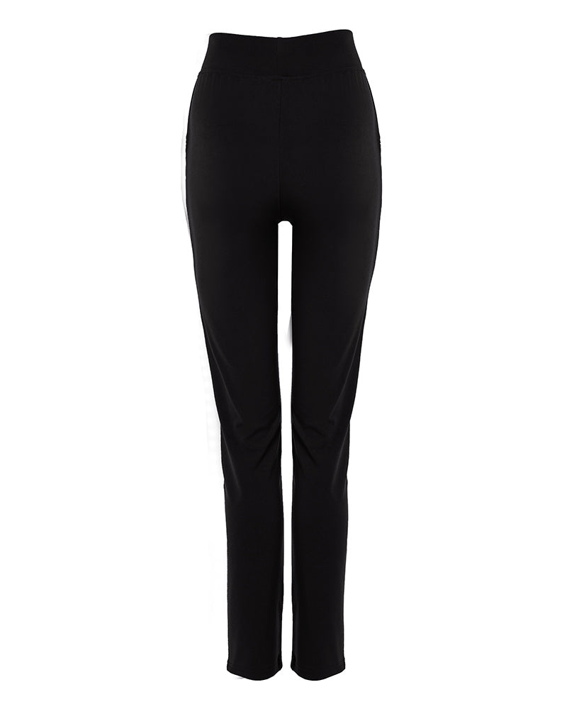 PU Leather Patch Zipper Design High Waist Skinny Pants