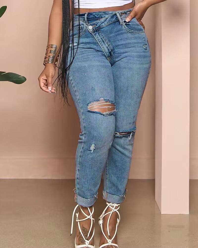 Ripped Cutout High Waist Jeans