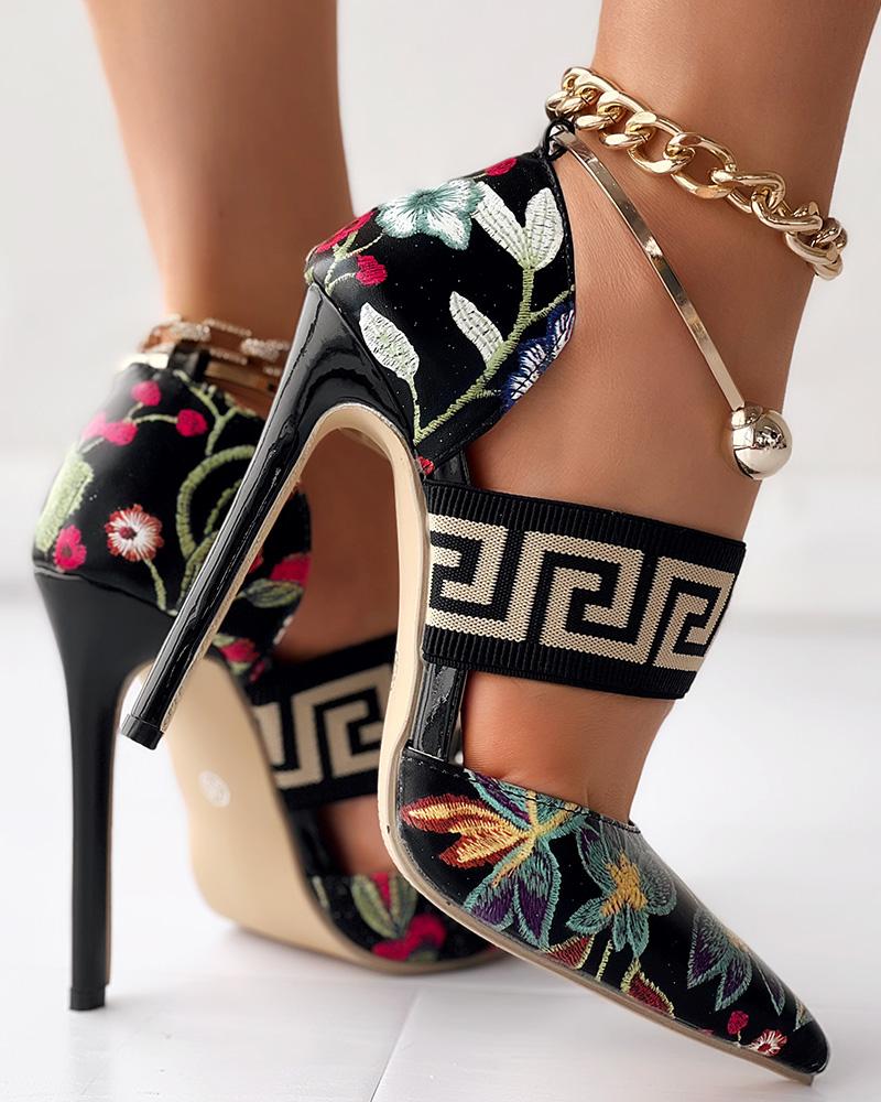 Floral Geometric Stiletto Heel Pumps