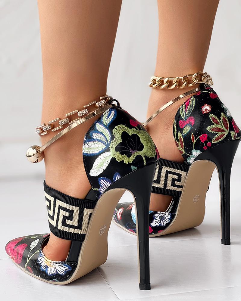 Floral Geometric Stiletto Heel Pumps