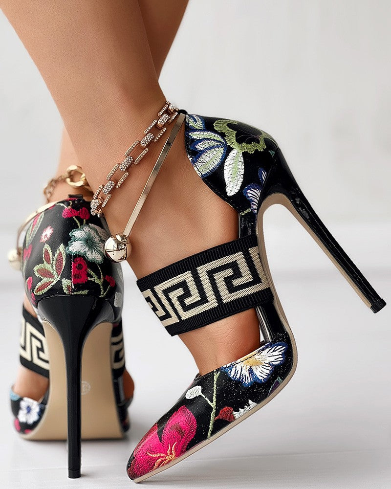 Floral Geometric Stiletto Heel Pumps