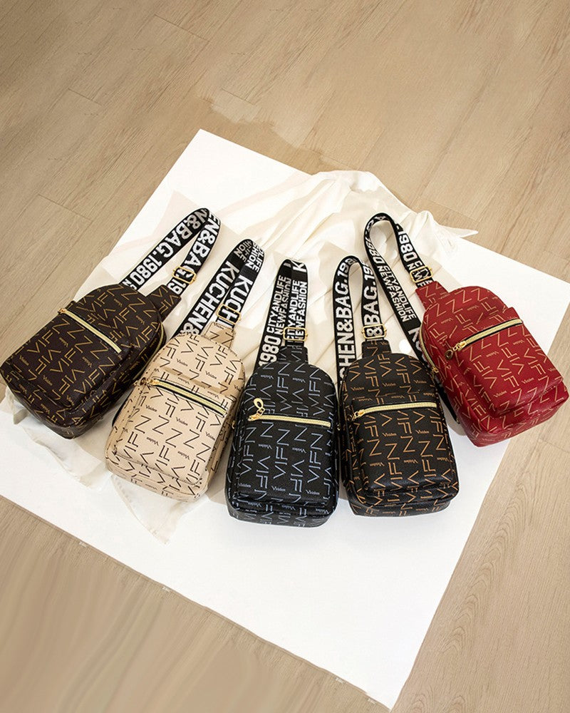 Letter Pattern Zipper Design Crossbody Shoulder Bag