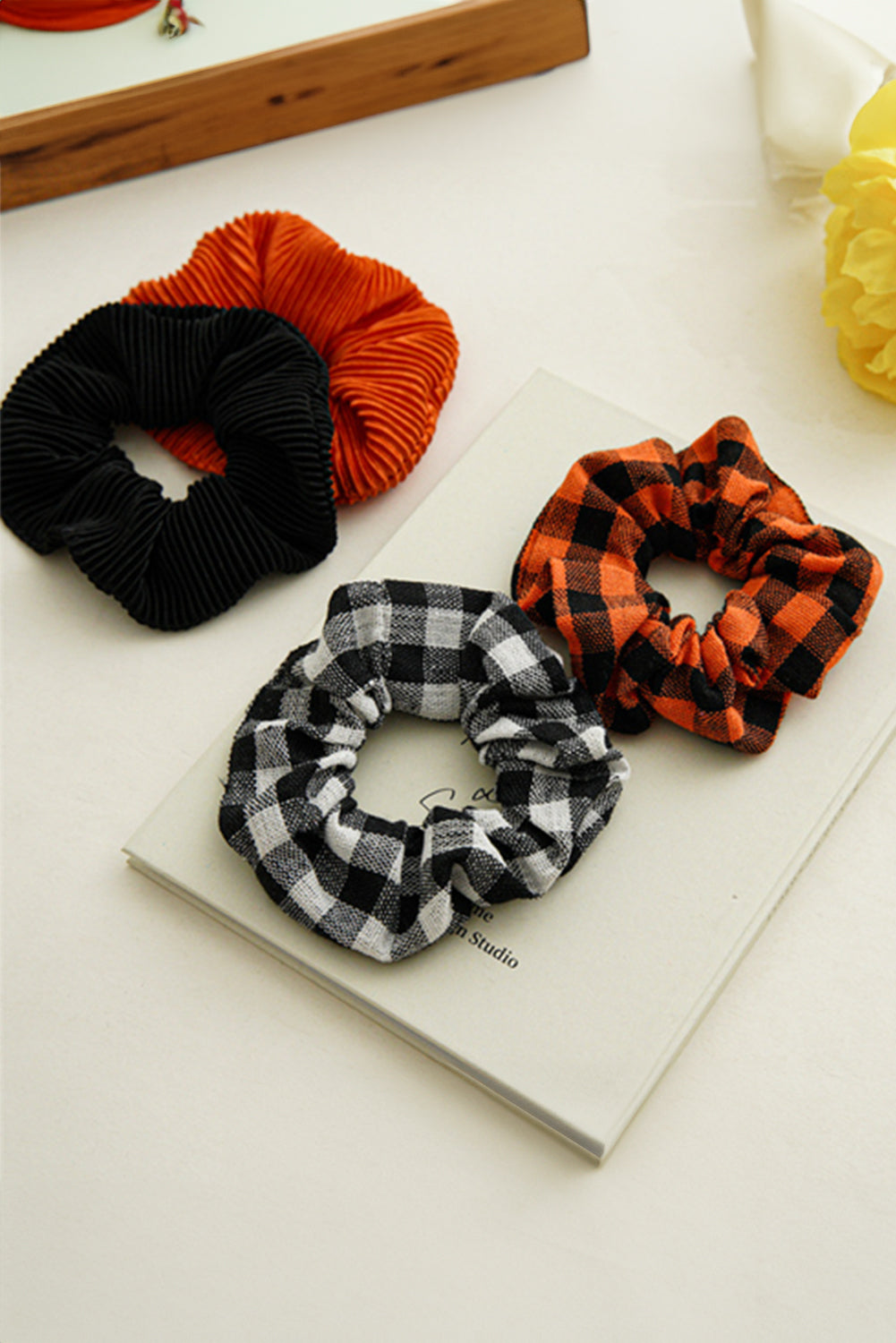 Orange Buffalo Plaid High Elastic Hair Scrunchies