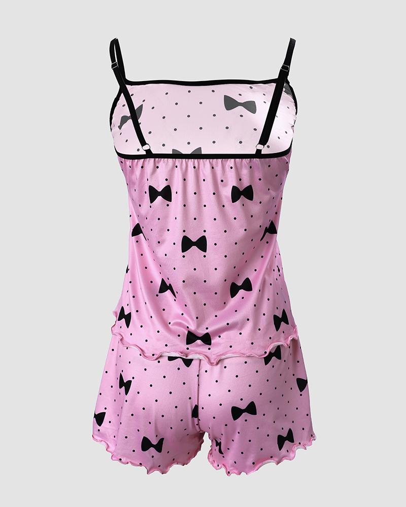 Polka Dot Bowknot Print Cami Set