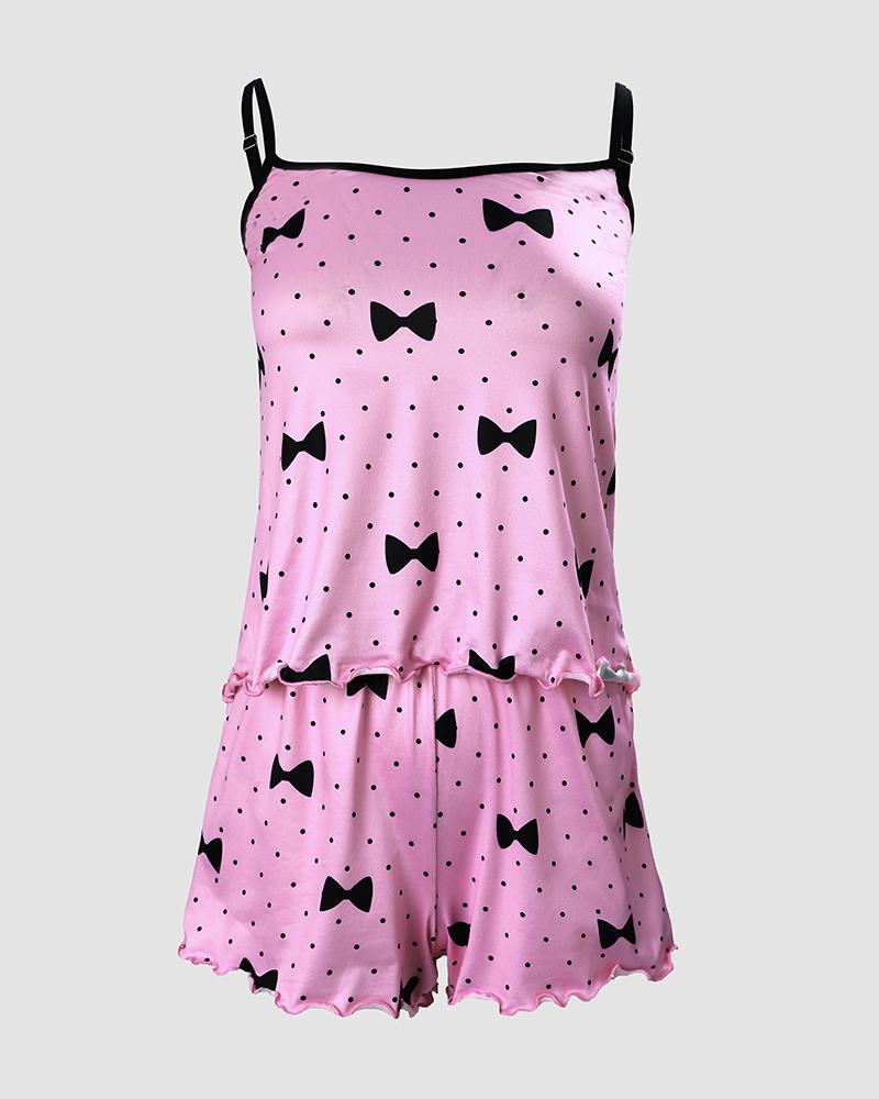 Polka Dot Bowknot Print Cami Set