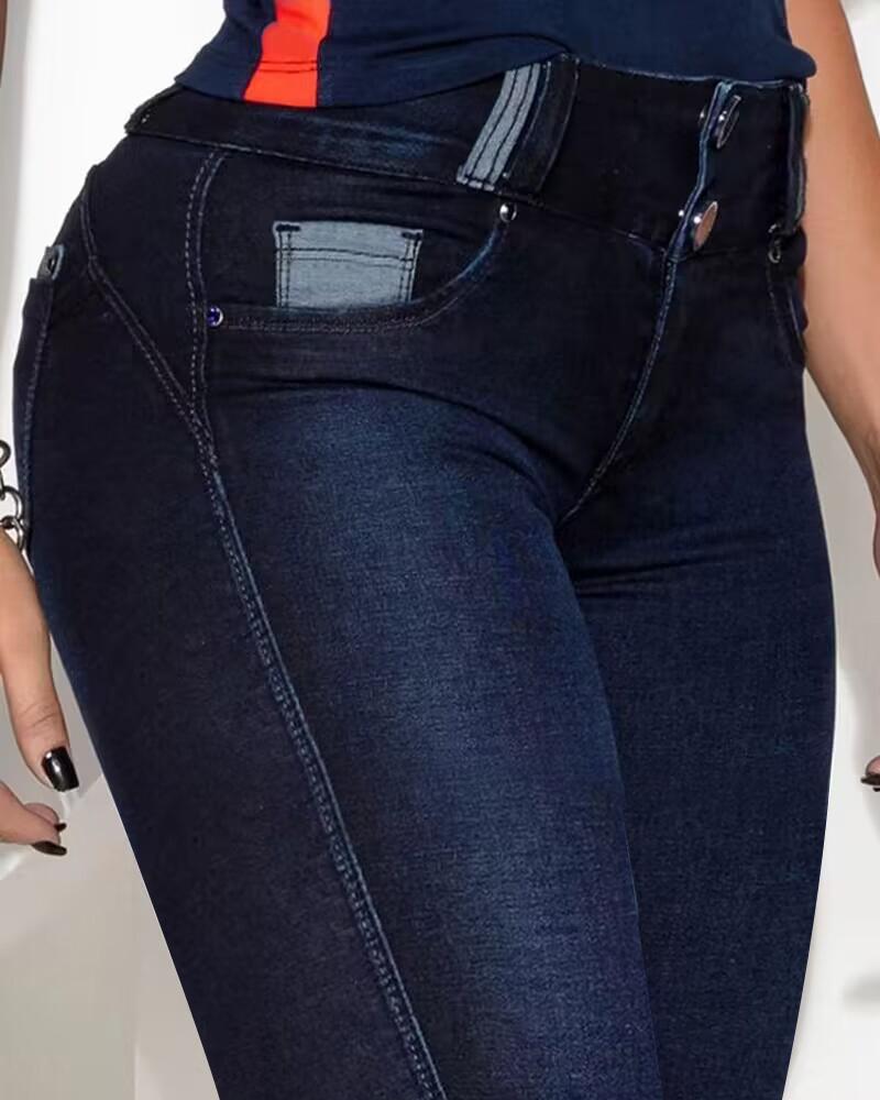 Pocket Design High Waist Jeans