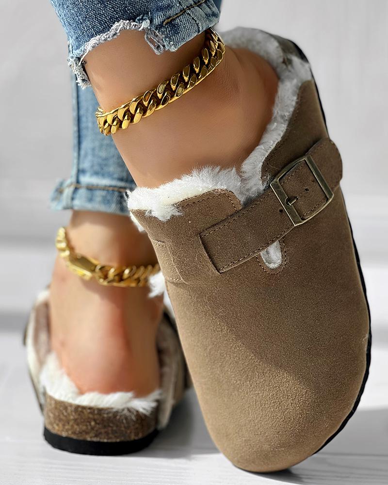 Buckled Fuzzy Lined Winter Warm Slippers