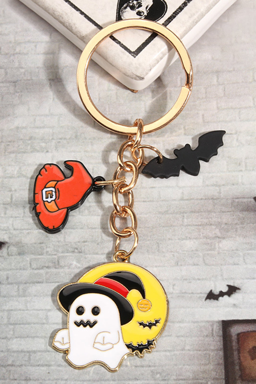 Yellow Halloween Ghost Bat Witch Hat Pendant Key Chain