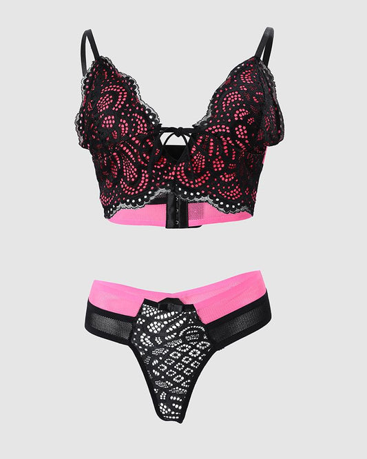 Colorblock Tied Detail Lace Lingerie Set