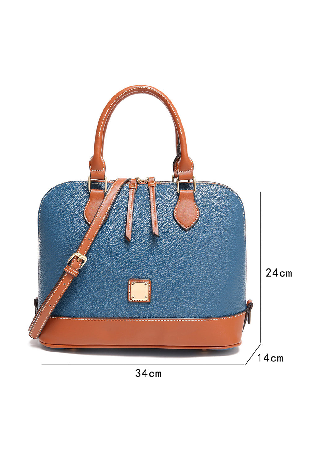 Ashleigh Blue Color Contrast PU Leather Zipper Tote Bag