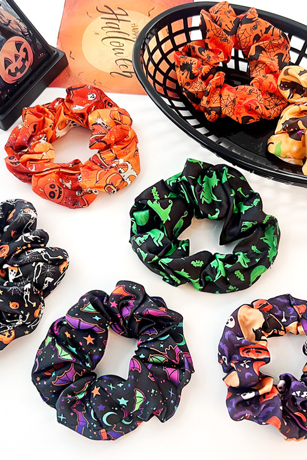 Orange Halloween Pattern Print Hair Scrunchie