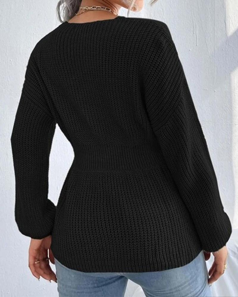 Lantern Sleeve Chunky Knit Sweater