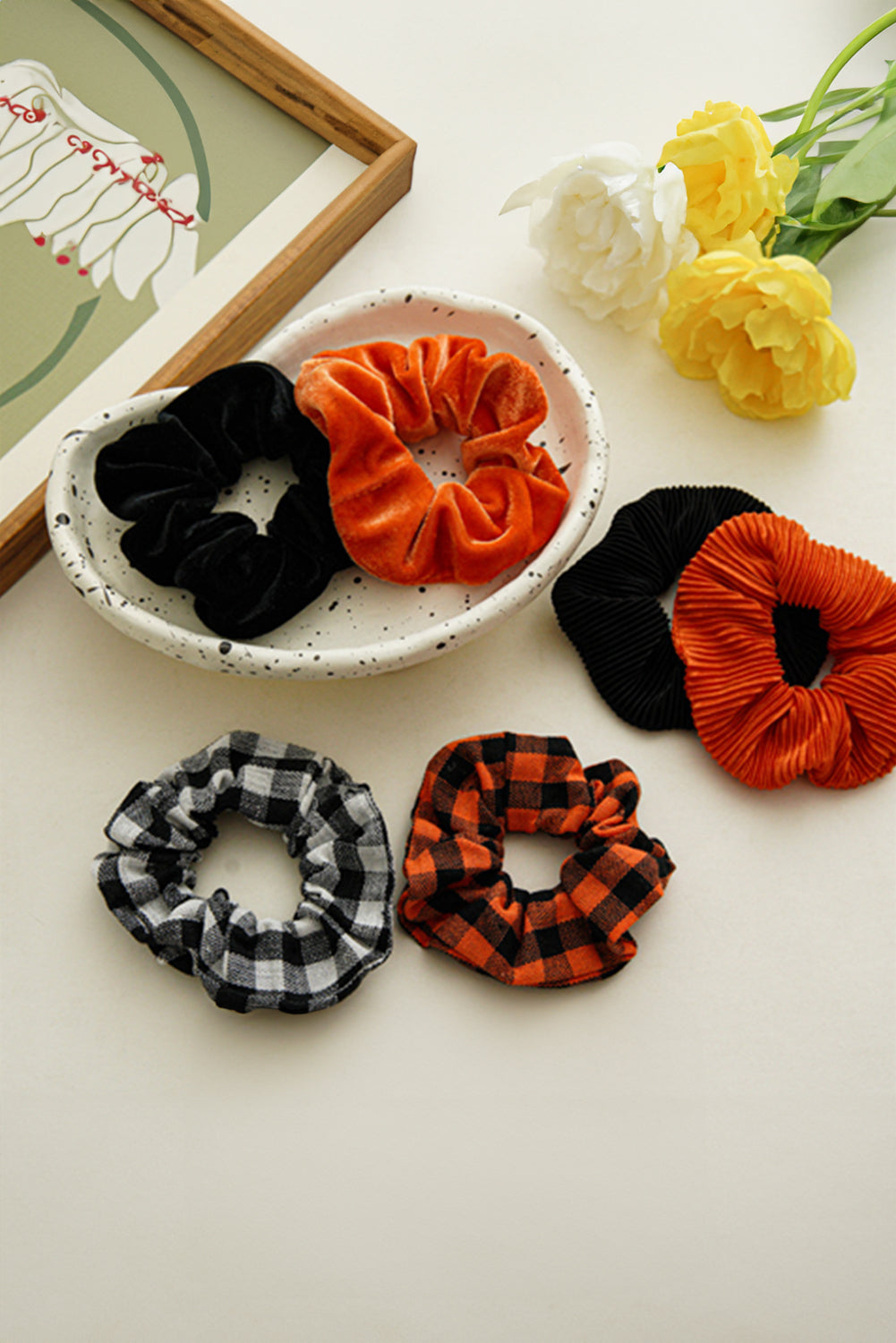 Orange Buffalo Plaid High Elastic Hair Scrunchies