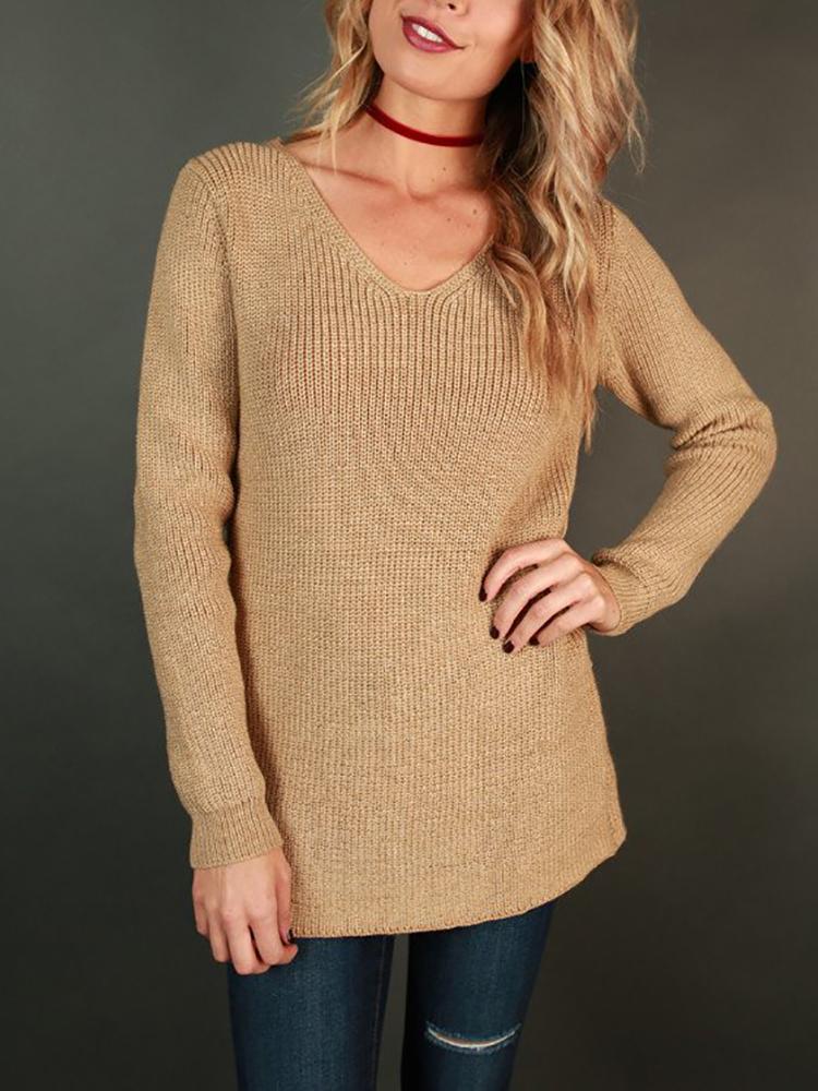 Fashion Lace up Back Casual Sweater