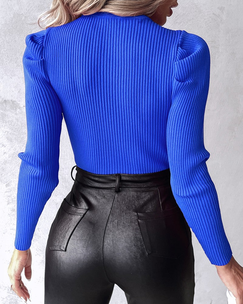 Studded Rhinestone Hollow Out Keyhole Neck Knit Sweater