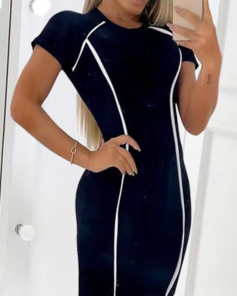 Short Sleeve O neck Ribbed Bodycon Dress