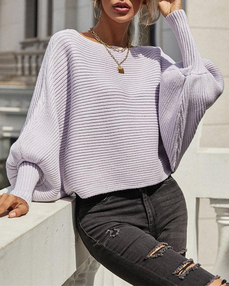 Lantern Batwing Sleeve Oversized Ribbed Knit Sweater