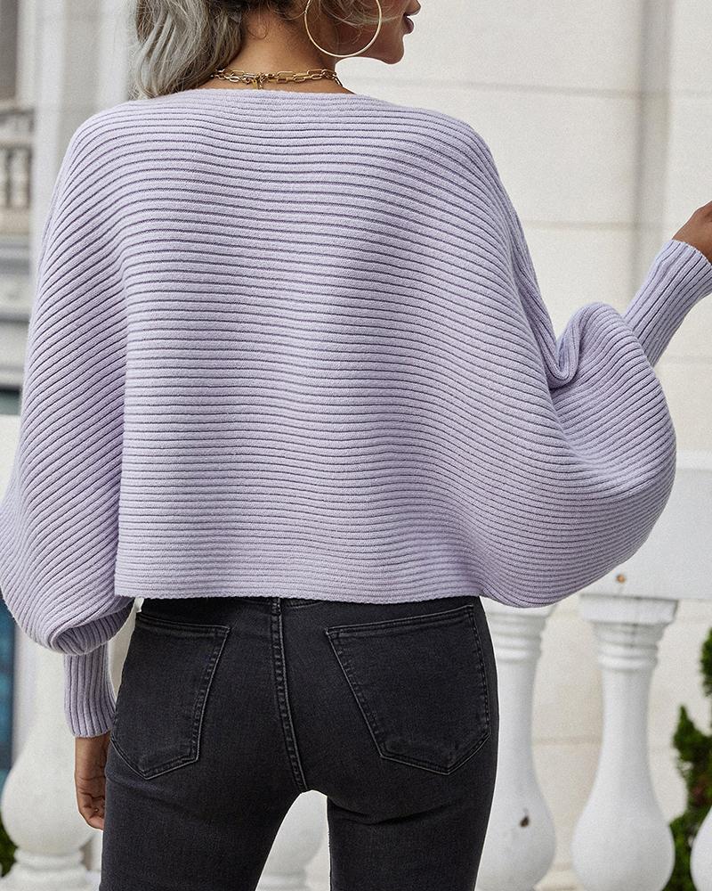 Lantern Batwing Sleeve Oversized Ribbed Knit Sweater