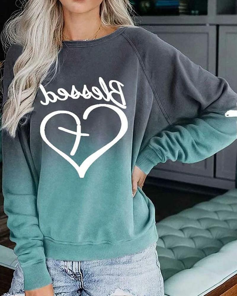 Ombre Letter Print Raglan Sleeve Sweatshirt