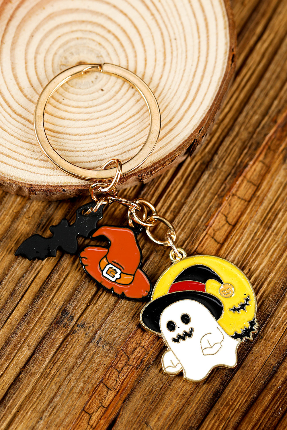 Yellow Halloween Ghost Bat Witch Hat Pendant Key Chain