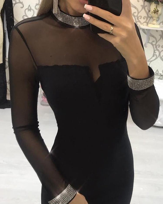 Hot Drilling Sheer Mesh Bodycon Dress