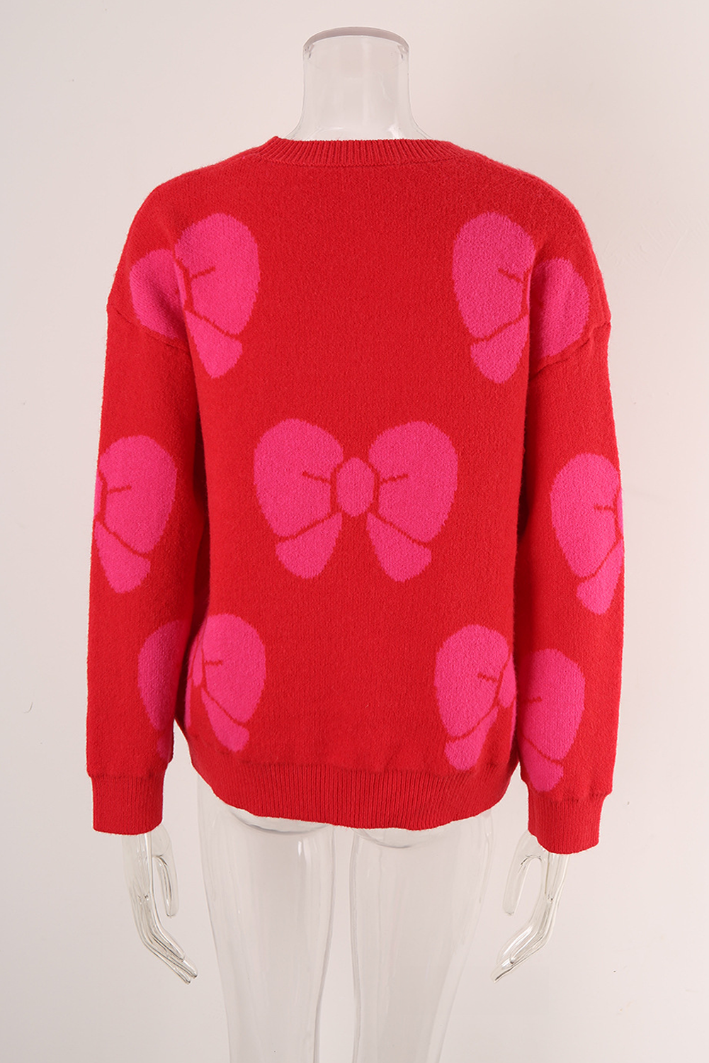 Fiery Red Valentine Bowknot Knitted Round Neck Fashion Sweater