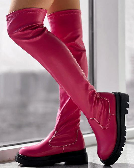 Over The Knee Round Toe Platform Boots