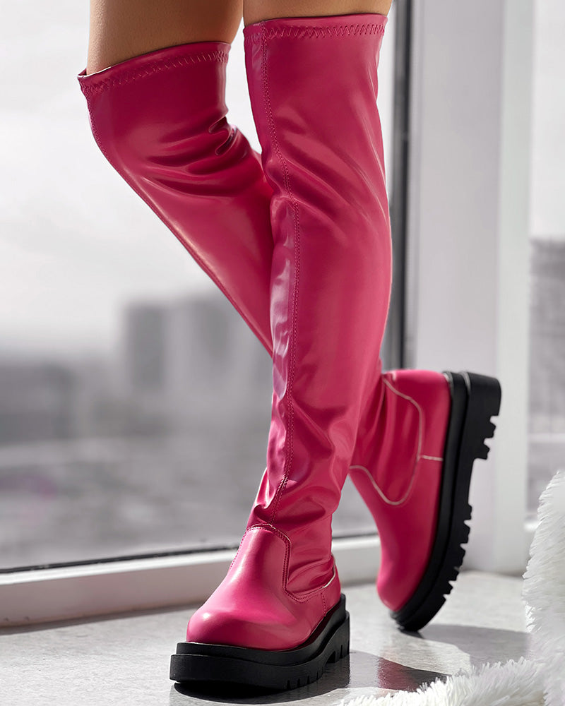 Over The Knee Round Toe Platform Boots