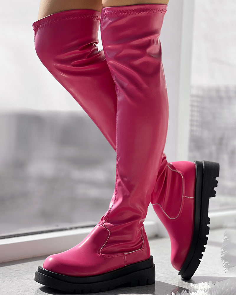 Over The Knee Round Toe Platform Boots