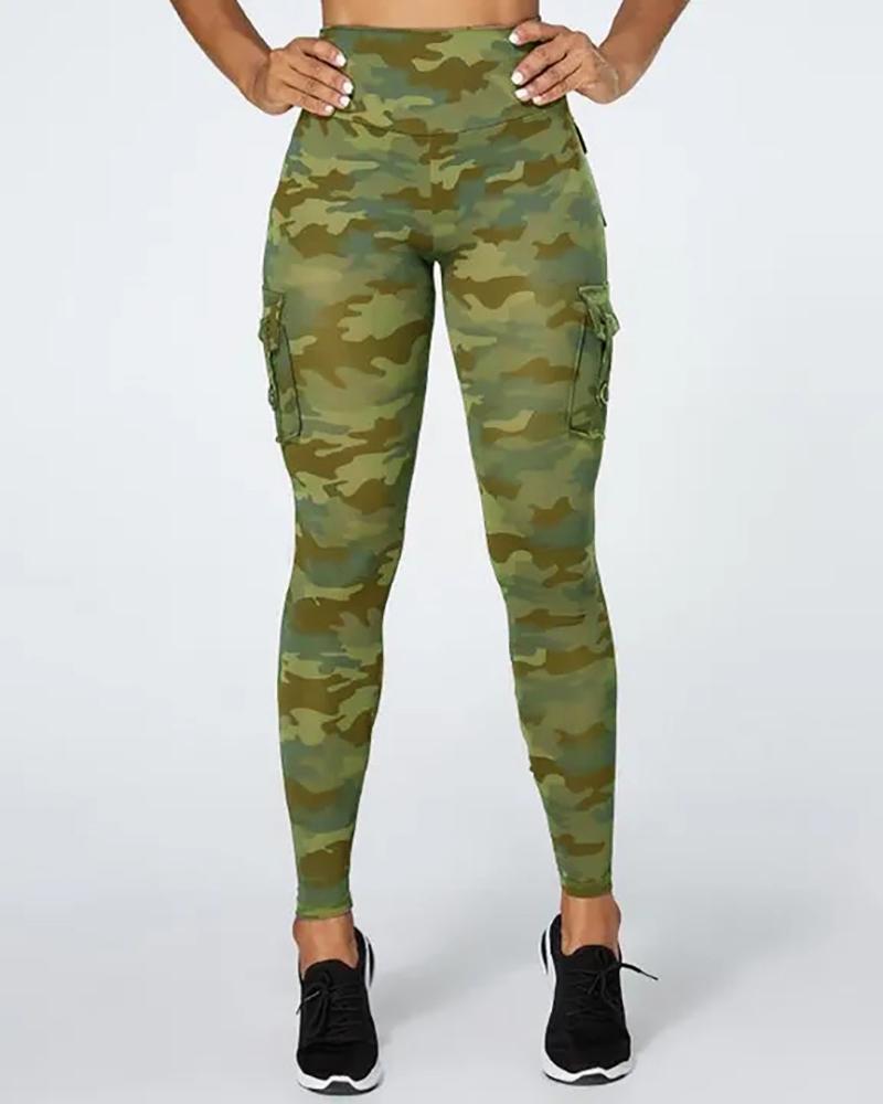 Camouflage Print Pocket Design Sporty Leggings