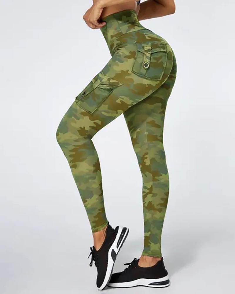 Camouflage Print Pocket Design Sporty Leggings