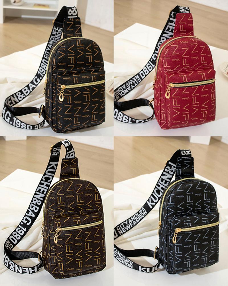 Letter Pattern Zipper Design Crossbody Shoulder Bag